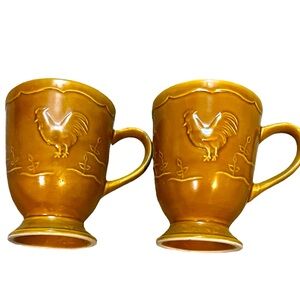 Gibson coffee mugs set of 2 brown rim raised roosters GID364 GUC